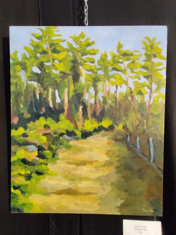 Peinture d'un chemin dans vers les bois