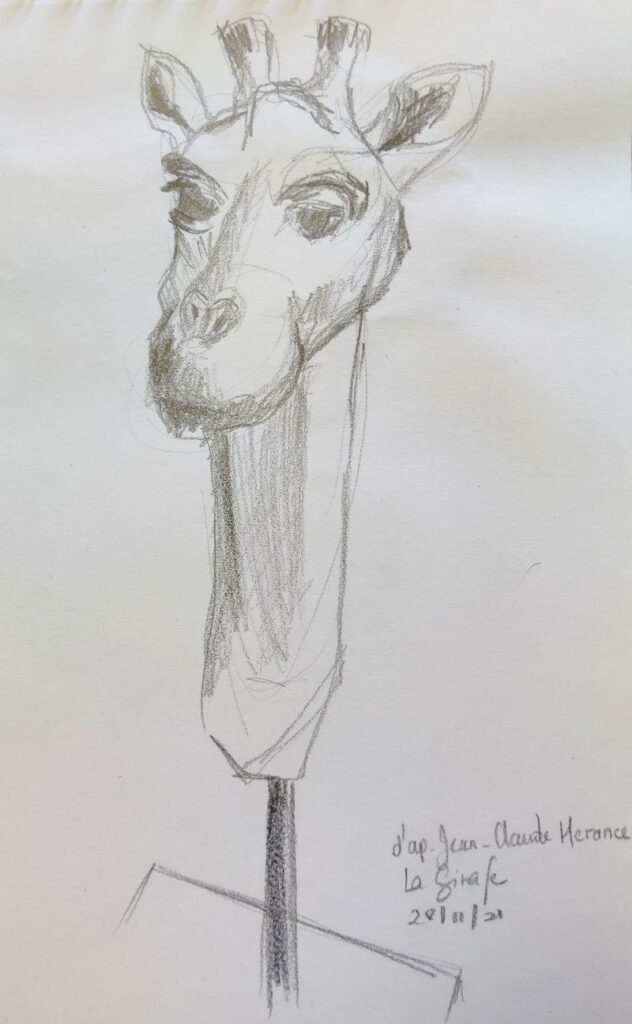 Dessin au crayon d'une sculpture de girafe