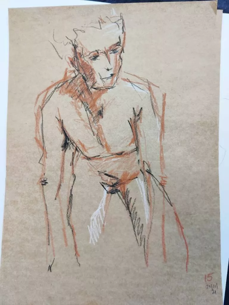 Dessin d'un homme de face à quatre pattes