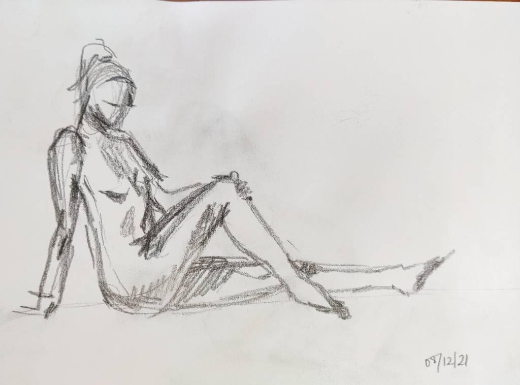 Croquis au crayon d'une femme nu assise