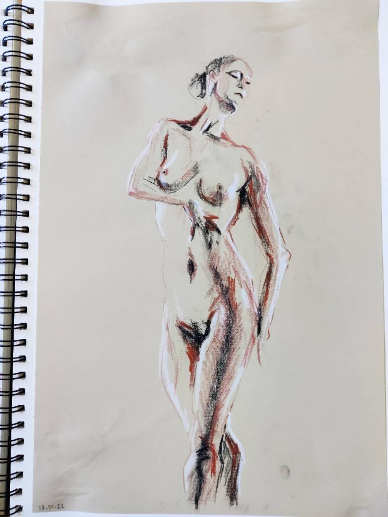 Croquis | Danseuse à la sanguine, pierre noire et crayon blanc