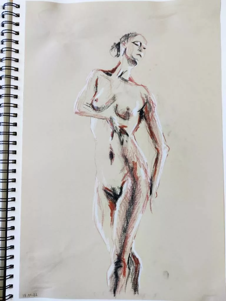 Croquis | Danseuse à la sanguine, pierre noire et crayon blanc
