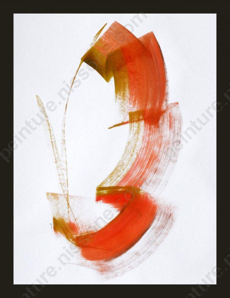 Tracé abstrait (même si cela peut faire penser à un papillon) à dominante rouge et ocre