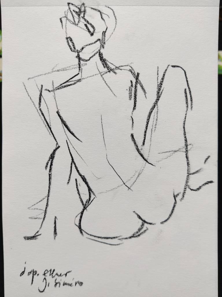 Croquis rapide d'une femme de dos assise