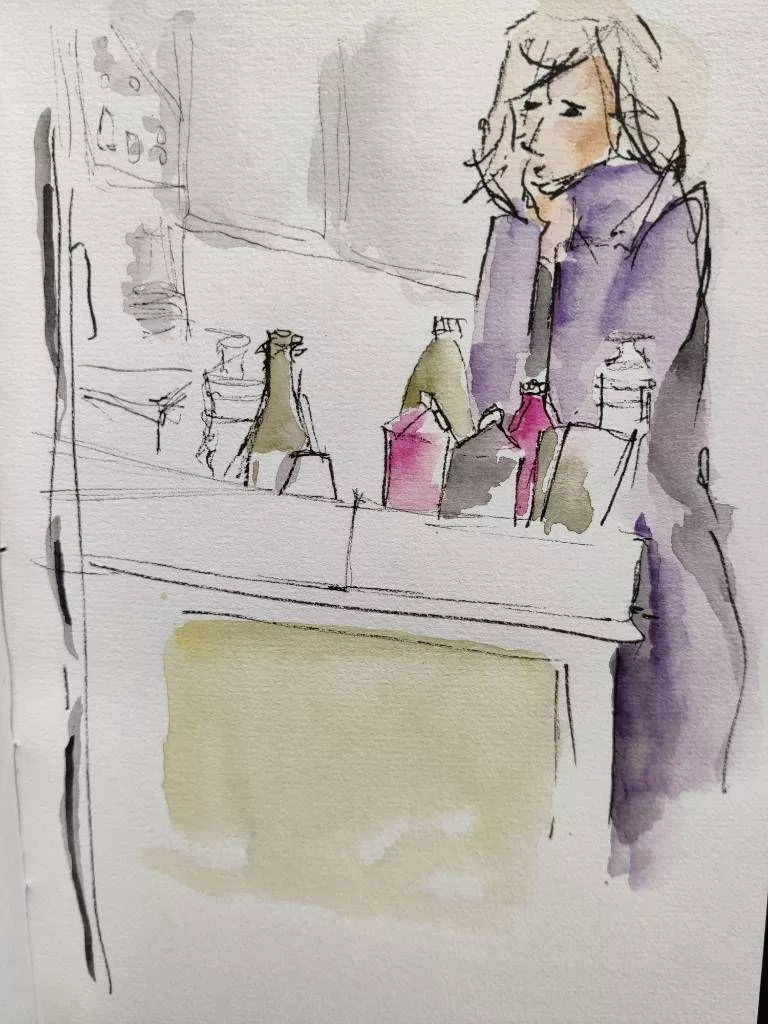 Croquis | Hôtesse de l’air et son chariot