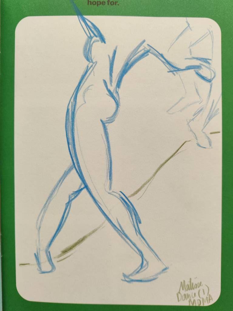 Rapides trait de crayon de couleur bleu reprenant une silhouette de danseur