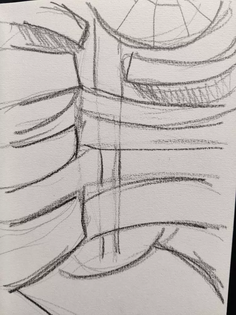 Croquis fait rapidement ; les plus avertis reconnaisseront l'intérieur du musée Guggenhein de New York