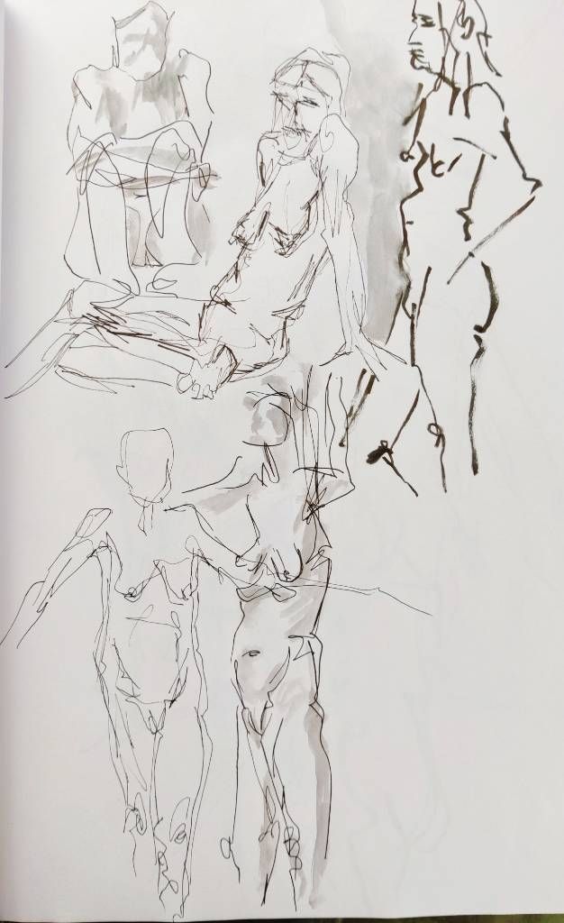 Planche de croquis d'une femme au corps affaissé
