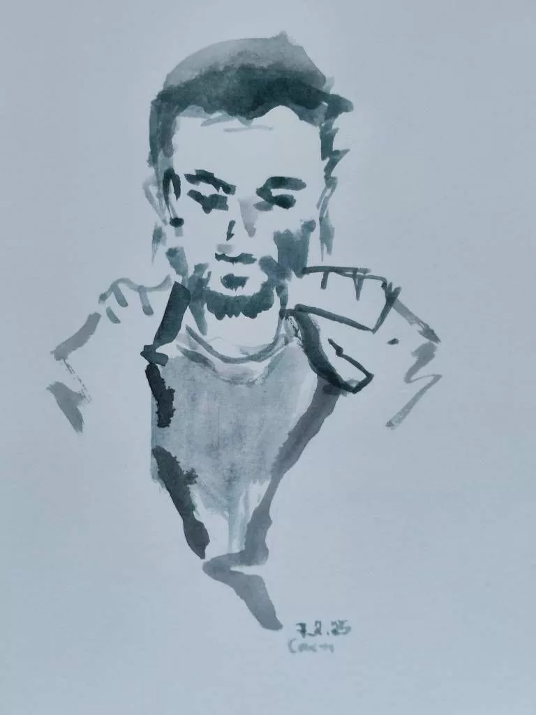 Portrait à l’aquarelle grise