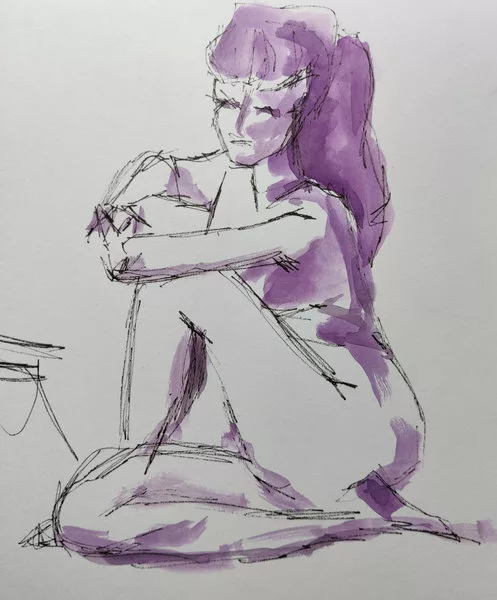Femme à l’aquarelle violette – Clémence