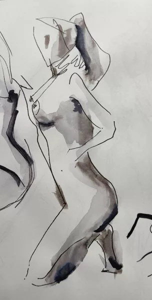 Femme à genou feutre et aquarelle – Clémence