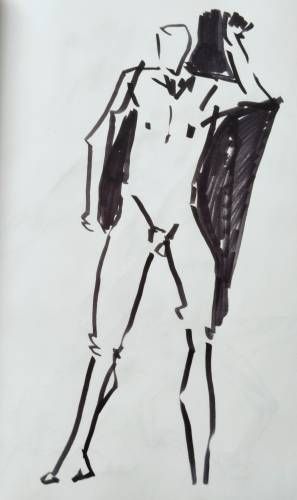 Croquis d'un homme nu debout au feutre épais
