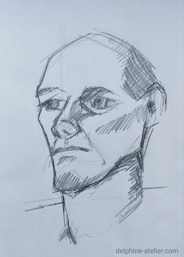 Croquis d'un visage d'homme de trois-quart - "delphine-atelier.com"