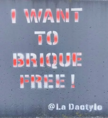 Peinture au pochoir : "I want to brique free ! - @La Dactylo"