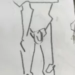 Croquis stylisé à la mine de plomb d'un homme debout se tenant le bras