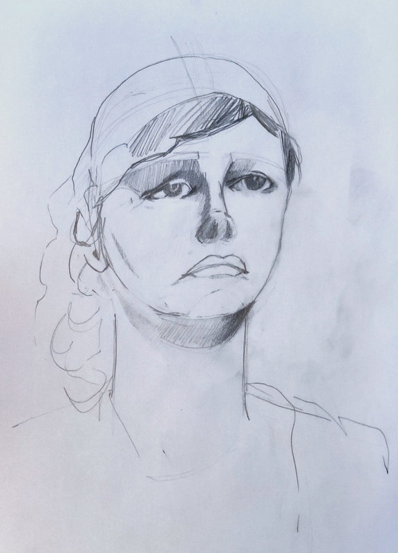 Début de dessin du visage d'une femme au crayon
