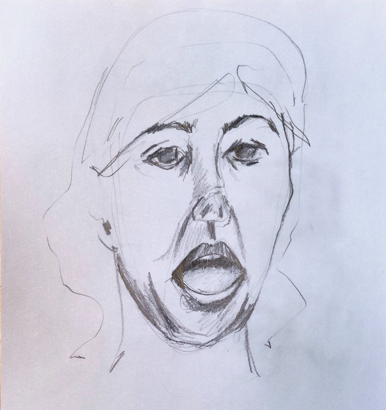 Croquis d'une femme ouvrant grand la bouche
