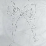 Croquis au criterium d'un homme nu debout dos courbé en avant