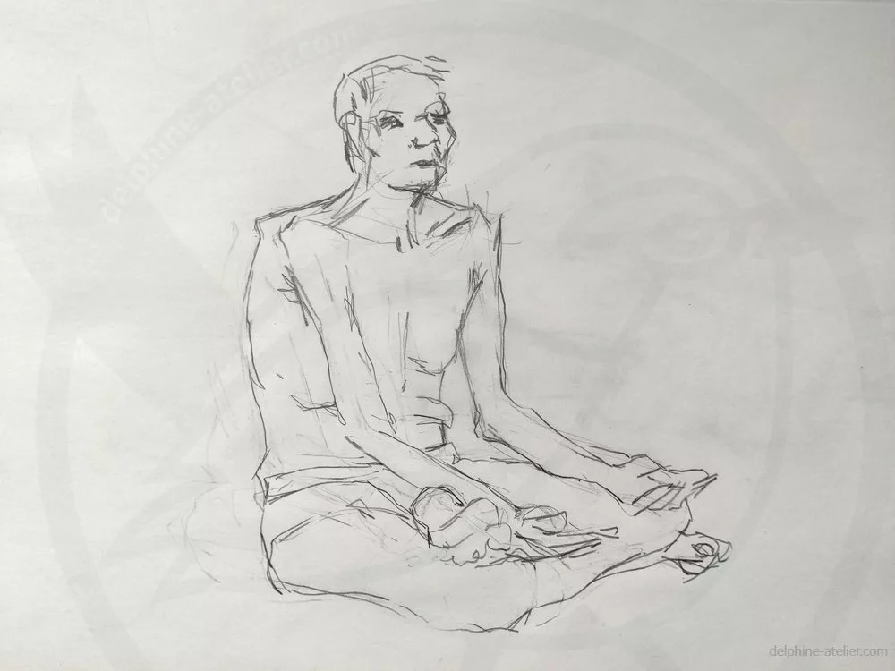 Dessin au crayon d'un homme en position du lotus