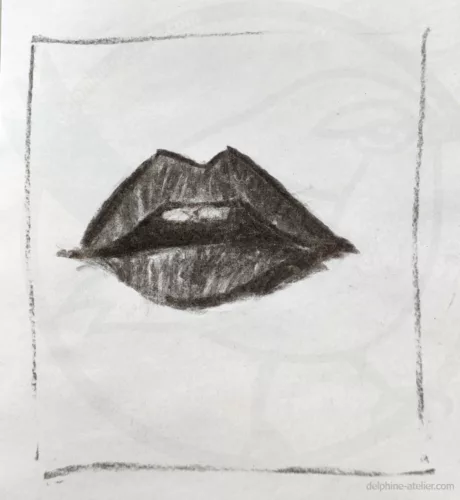 Dessin d'une bouche entre-ouverte en gros plan avec juste un cadre autour