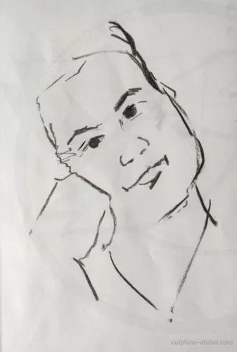 Croquis d'un visage penché appuyé sur une main