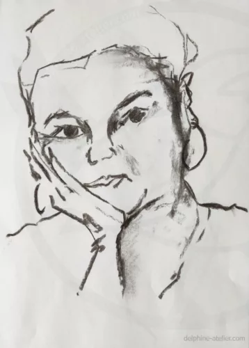 Croquis d'un visage la main contre la joue