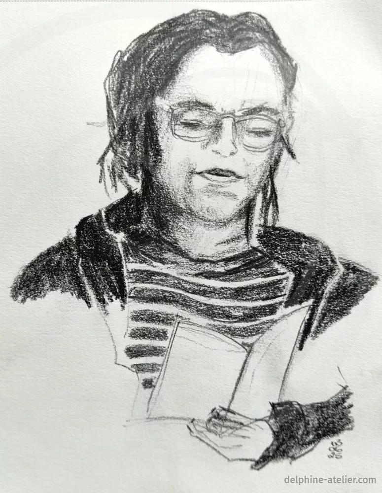 Dessin au crayon d'une femme en train de lire
