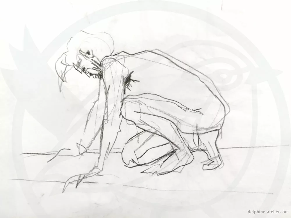 Croquis d'un homme comme agenouillé