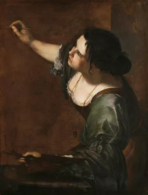 Peinture d'une femme penchée en train de peindre