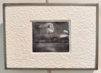 Gravure qui peut sembler abstraite mais l'artiste m'a confiée en en parlant qu'elle rêvait de voir des aurores boréales)