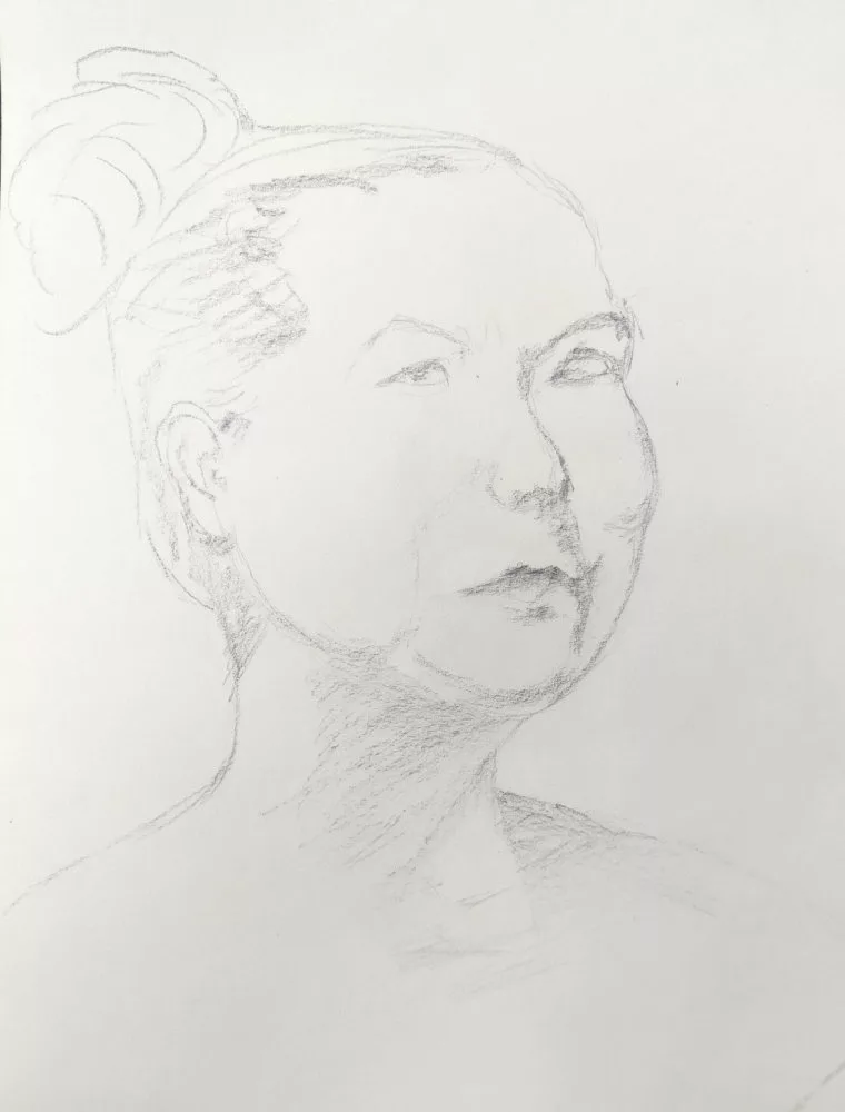 Portrait au crayon de trois-quart