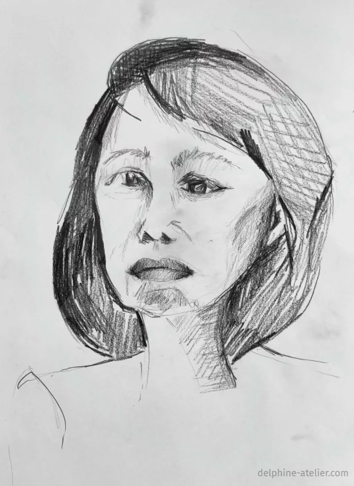 Portrait au crayon d'une femme (quelque chose n'est pas réussi dans les yeux)