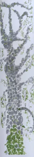 Une composition tout en hauteur où on peut deviner un arbre et du lierre