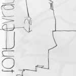 Silhouette d'éléments architecturaux au stylo noir fin + "fontevraud" écrit sur le côté
