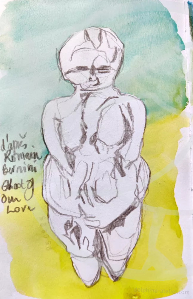 Croquis d'une statuette + "d'après Romain Bernini Ghost of Our Love
