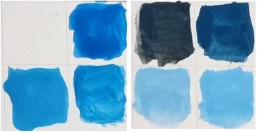 Sept différents tons de bleus ; les trois tons moyens sont très proches les un des autres