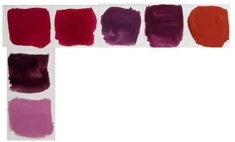 Sept différents tons autour du rouge / violet / rose