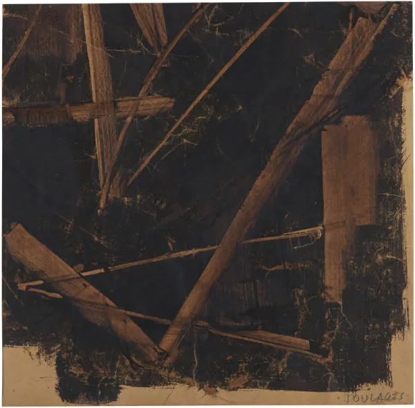 Détail d'un tableau avec fond et traces brunes