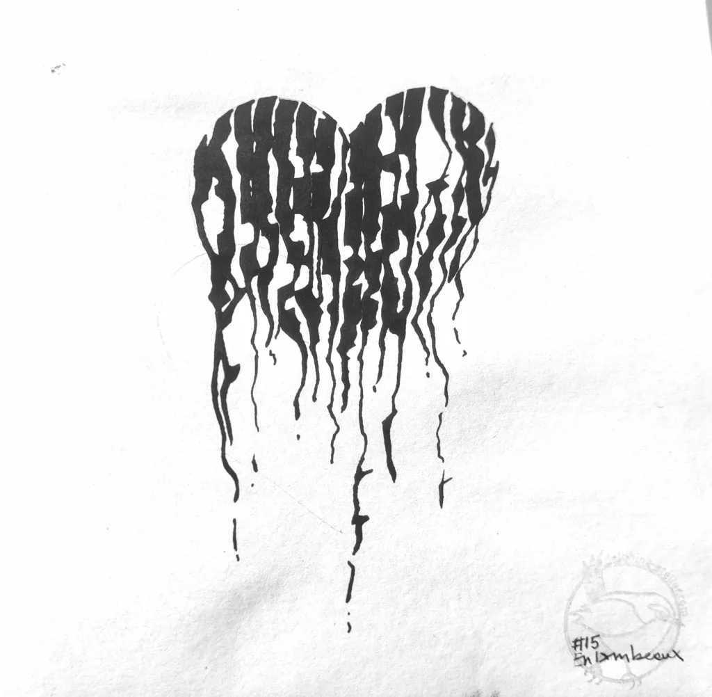 Un cœur (le symbole) mais fait de rubans déchiquetés qui tombent