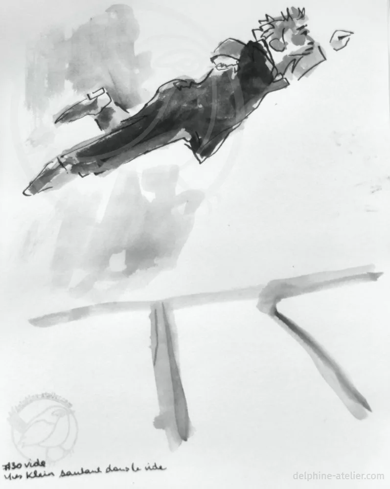 Dessin d'un homme sautant dans le vide comme s'il allait s'envoler