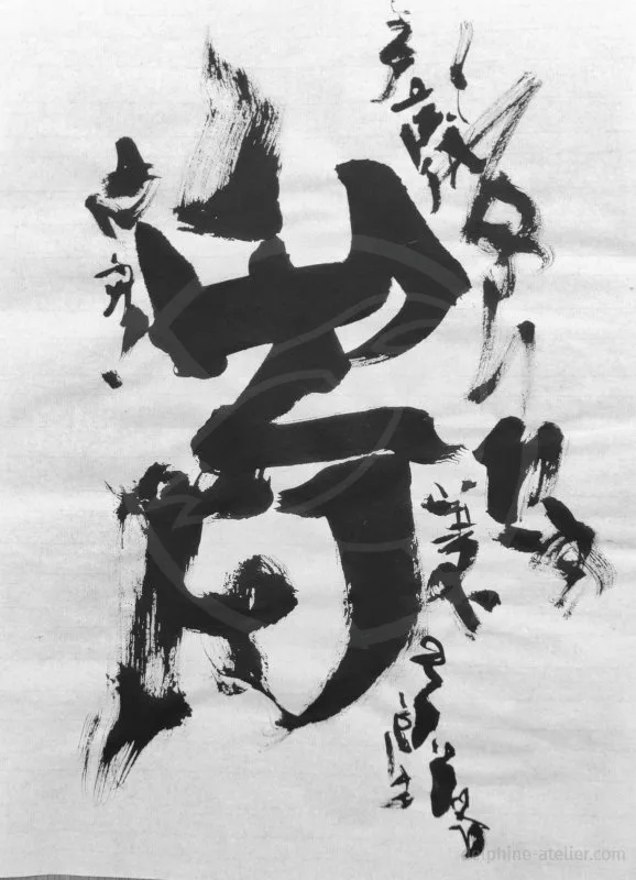 Des traces à l'encre noire qui ressemblent à un idéogrammes chinois de différentes tailles