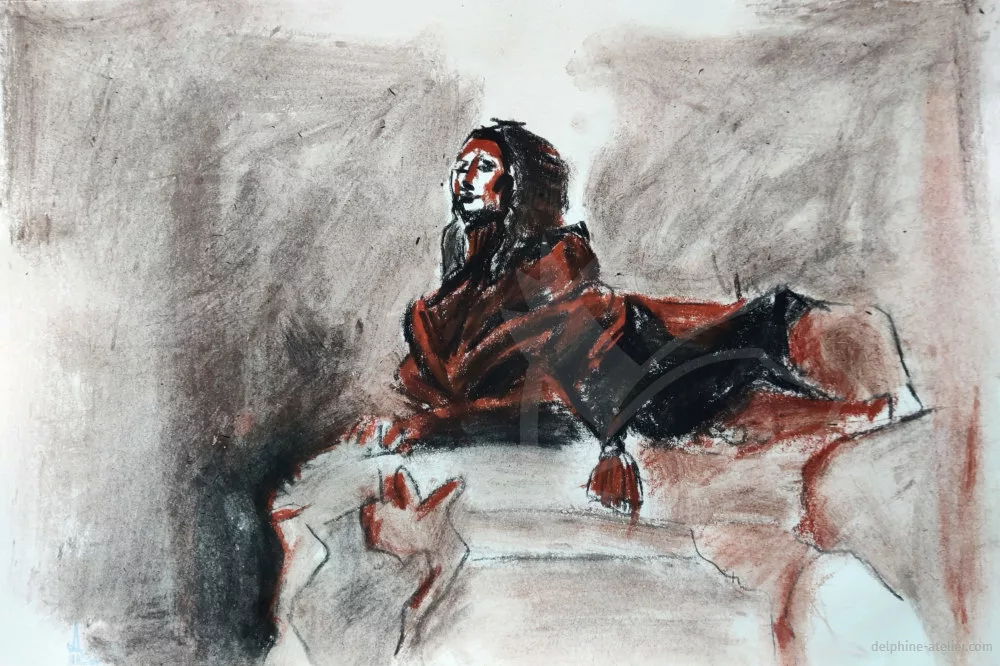 Un sphinx à la sanguine et à la pierre noire