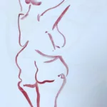 Croquis au pinceau d'une femme debout de dos tenant ses mains sur sa tête