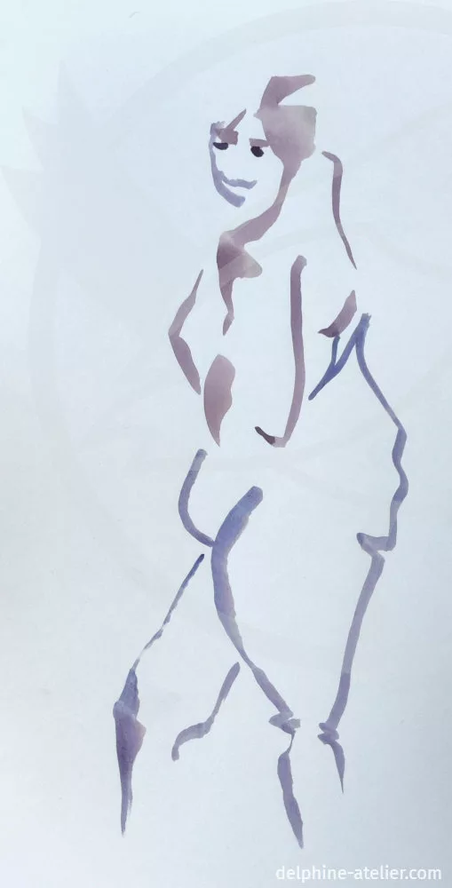 Croquis en quelques traits au pinceau d'une femme debout