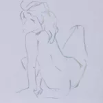 Croquis d'une femme nue assise au crayon de couleurs