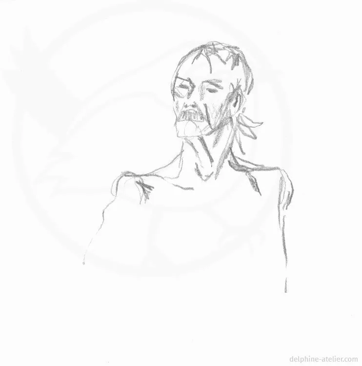 Croquis au crayon du buste d'un homme âgé